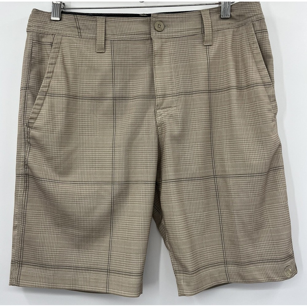 Hang Ten Tan Plaid Quick Dry Hybrid Shorts Size 32 Pockets 9" Inseam
